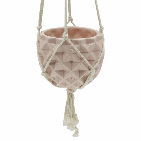 ESPECTACULO 5 x 5 in. Ceramic Macrame Hanging Planter Gloss Pink 1759159